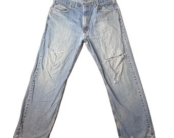 Vintage Levi's 569 Jeans Mens 38x32 Light Wash Loose Straight Distressed Denim