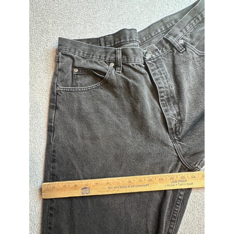 Vintage Wrangler Jeans Mens 38x34 (36x32) Charcoal Wash Black Denim Straight Leg image 11
