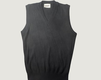 Vintage Campus Sweater Vest Mens Small V-Neck Black Preppy 70s 80sMade in USA