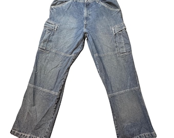 Vintage Ralph Lauren Polo Cargo Jeans Mens 38x32 Blue Freighter Double Knee Y2K