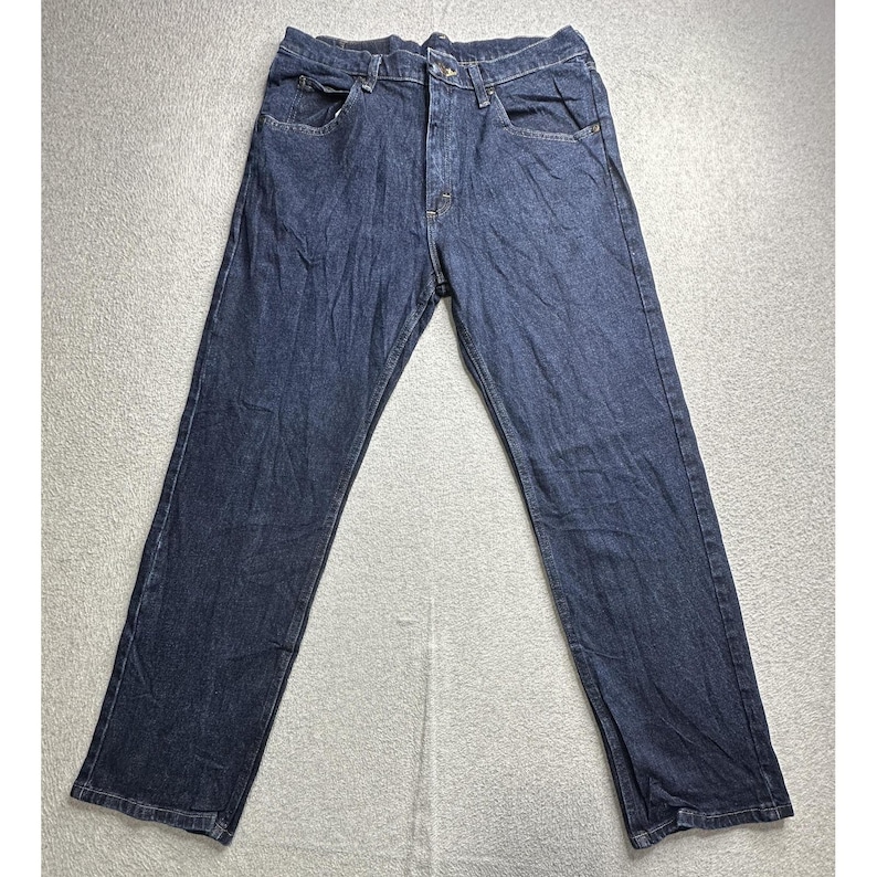 Jeansy Wrangler Jeans męskie 32x30 niebieskie jeansy proste nogawki 5 kieszeni zamek błyskawiczny klasyczny zdjęcie 4