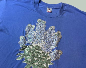 VTG Fruit of the Loom T-Shirt Mens XL Bluebonnet Floral Blue Single Stitch USA