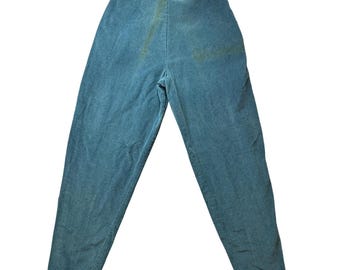 Vintage Cherokee Pants Womens 16 Teal Blue Green Corduroy Pleated Tapered 90s