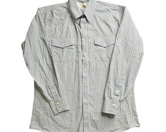Vintage Longhorn Mens L Plaid Button Down Shirt Western Long Sleeve Made USA 90s