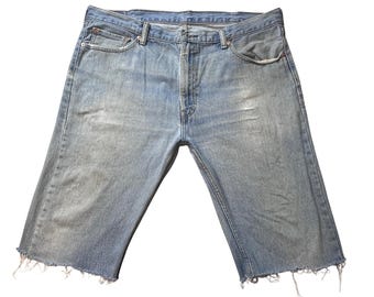 Pantalones cortos Levi's 505 vintage para hombre, talla 40, mezclilla lavada clara, estilo desgastado, Y2K