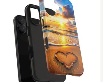 Sunset Beach Heart Pebble Tough Phone Case