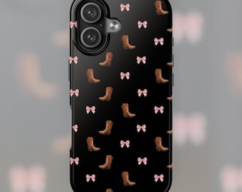 Cowboy Boots Phone Case | Pink Ribbon Western Pattern