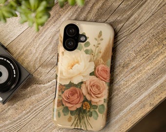 Floral Phone Case, Boho Soft Colors, Impact-Resistant Cover