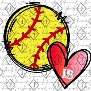 Softball Doodle, Personalized Softball, Custom Softball Design, Softball Spirit, Softball PNG, Custom Softball Number, School Spirit, Heart