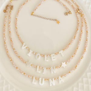 Personalized Beaded Name Necklace: Mother of Pearl Letter Charm