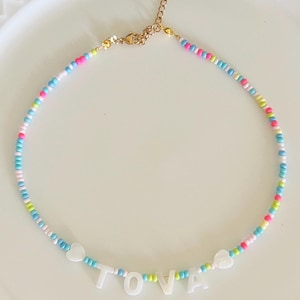 Personalized necklace ,colorful girlshandmade necklaces, handmade necklace beaded necklace, kids necklace, mother of pearl letter name neckl
