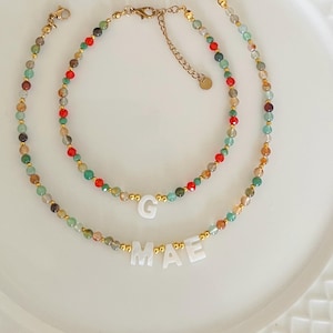 Personalized Beaded Name Necklace: Mother of Pearl Letter Charms