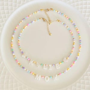 Personalized Beaded Necklace: Mother of Pearl Name Necklace