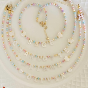 Personalized Beaded Name Necklace: Mother of Pearl Letter Charms