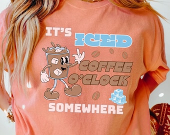 Camiseta de café, camiseta de colores cómodos de café helado, camiseta para amantes del café, camiseta para amantes del café helado, camiseta para amantes del café, camiseta retro unisex de café
