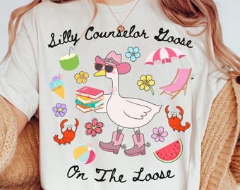 Camiseta "Silly Counselor Goose On The Loose Comfort Colors", linda camiseta de consejero, consejero escolar, camiseta "Silly Goose", playera playera de verano.