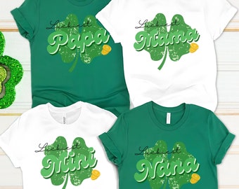 Camiseta a juego para la familia del Día de San Patricio, mini camiseta de la mamá nana papa más afortunada, camisetas a juego para la familia del Día de San Patricio, camiseta de San Patricio