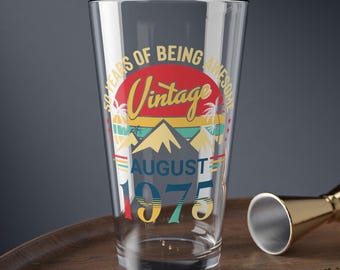 Custom Birthday Beer Glass, 50th birthday Pint Glass, Vintage Retro Style Birthday Pint Glass, custom birthday gift, gift for beer lovers