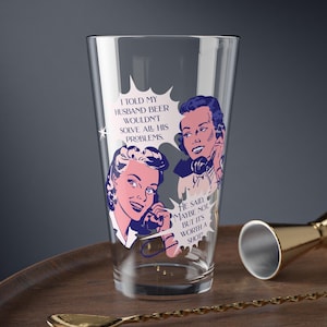 Funny Beer Glass, Funny Joke Pint Glass, Beer Solves All Problems, Vintage Style Pint Glass, Funny Gift For Him, Funny gift for beer lovers