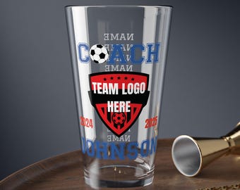 Custom Soccer Coach/Manager Beer Glass, Soccer Coach Gift, Personalized team logo and player names, end-of-season gift, custom coach gift