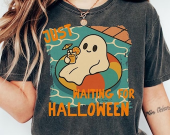 Camisa Summerween Comfort Colors, Fantasma fofo de verão, Camiseta vintage assustadora de verão, Camiseta Beach Vibes, Camiseta Fantasma de Halloween, Camiseta fofa de Halloween