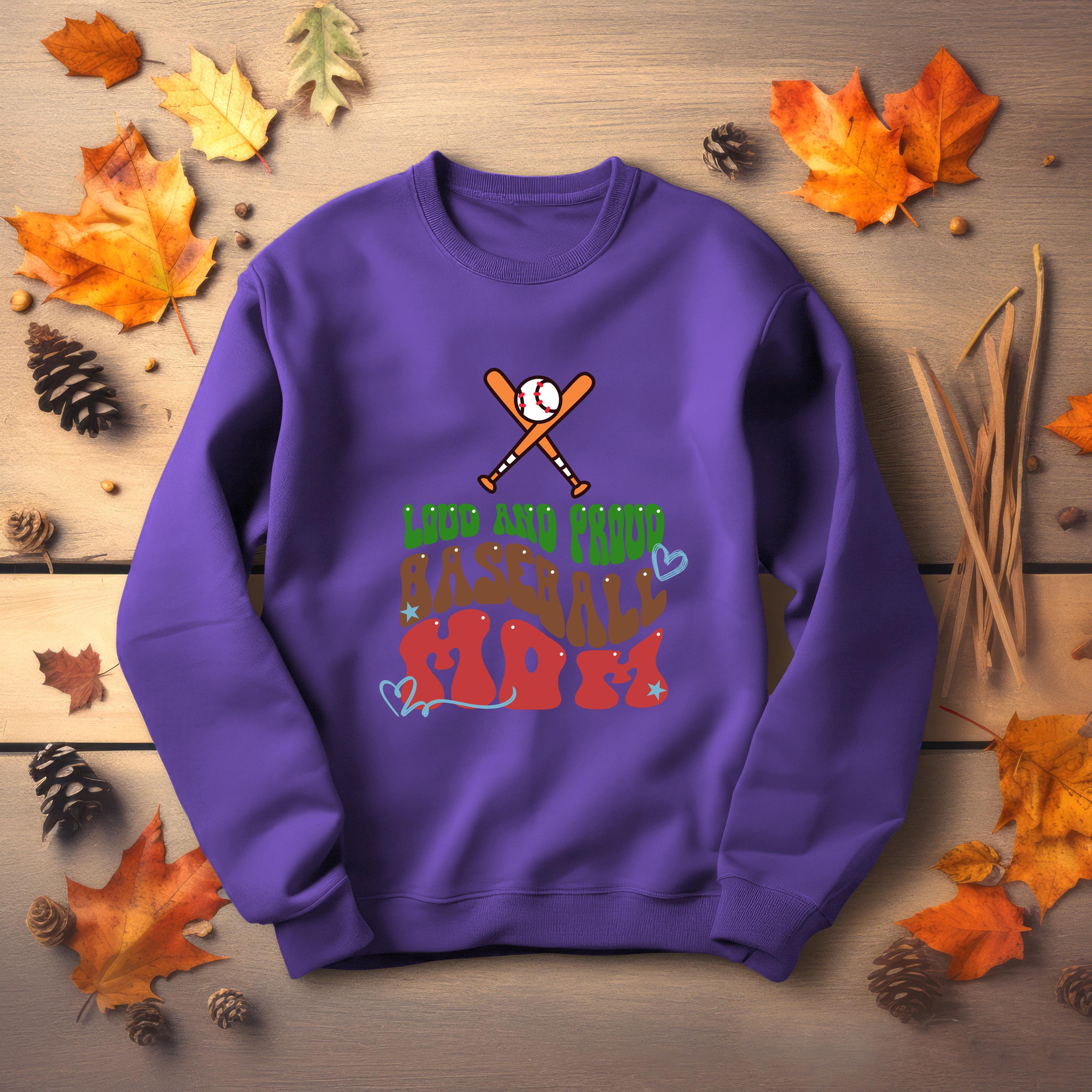 Personalized Baseball Mom Sweatshirt, Loud and Proud, Baseball Mom, Baseball Sweatshirt, mom shirt, vibrant colors, mom shirt, sport mom