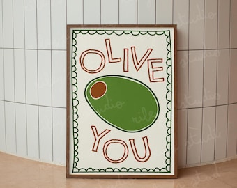 olive you poster | kitchen wall art | i love you print | cute wall decor | olive poster | bar cart art | digital download