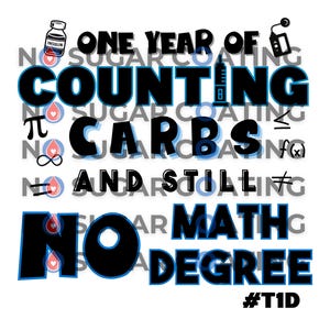 Diabete di tipo 1 Diaversary SVG PNG JPG / Un anno di conteggio dei carboidrati Design divertente / Maglietta anniversario diabete di tipo 1 Adesivo Cricut da scaricare