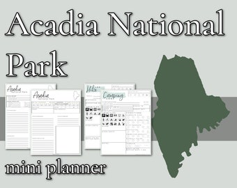 Acadia National Park Mini Planner // Printable PDF, fillable/editable