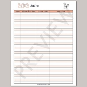 Chicken Worksheets / Egg Tracker / Egg Sales / Hatch Tracker //PDF Printable image 3