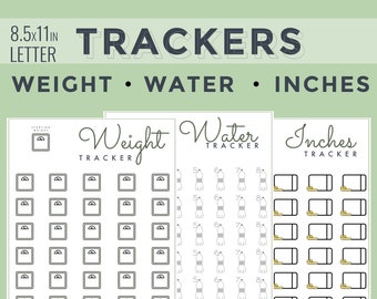 Weight loss tracker, Water tracker, Inches tracker // DIGITAL download, 3 pages