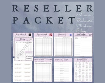 Reseller Printable Packet  in Purple // Poshmark tracking pages, Mercari items worksheets, Facebook sales tracker