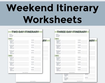 Weekend Travel Itinerary Worksheets // Fillable Printable Sheets