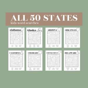 Kids Word Searches, USA 50 states pack // Printable Puzzles image 1