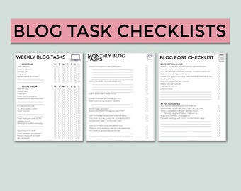 Blog Task Checklists //PDF Printable Checklists, Planning Worksheets