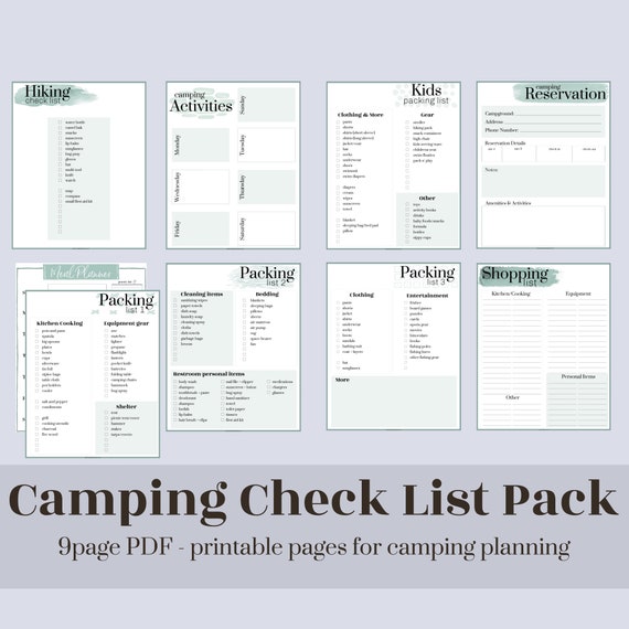 Camping Checklists and Worksheets // Printable PDF pages