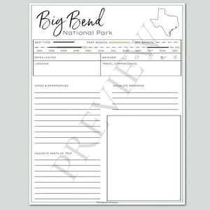 Big Bend National Park Mini Planner // Printable PDF, fillable/editable image 2