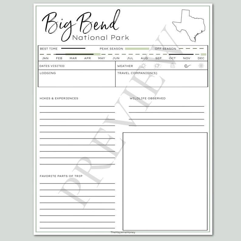 Big Bend National Park Mini Planner // Printable PDF, fillable/editable image 2