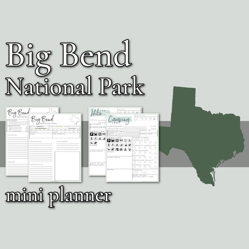 Big Bend National Park Mini Planner // Printable PDF, fillable/editable image 1