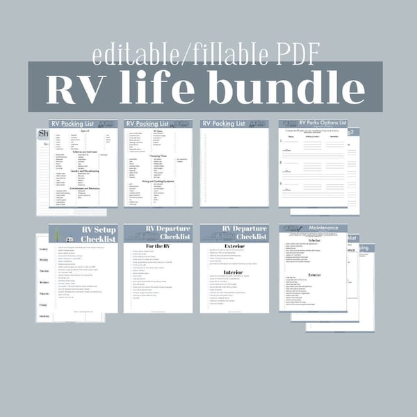 RV Life Packet (A+B) in BLUE // Printable Checklists & Worksheets, Fillable PDF, Editable