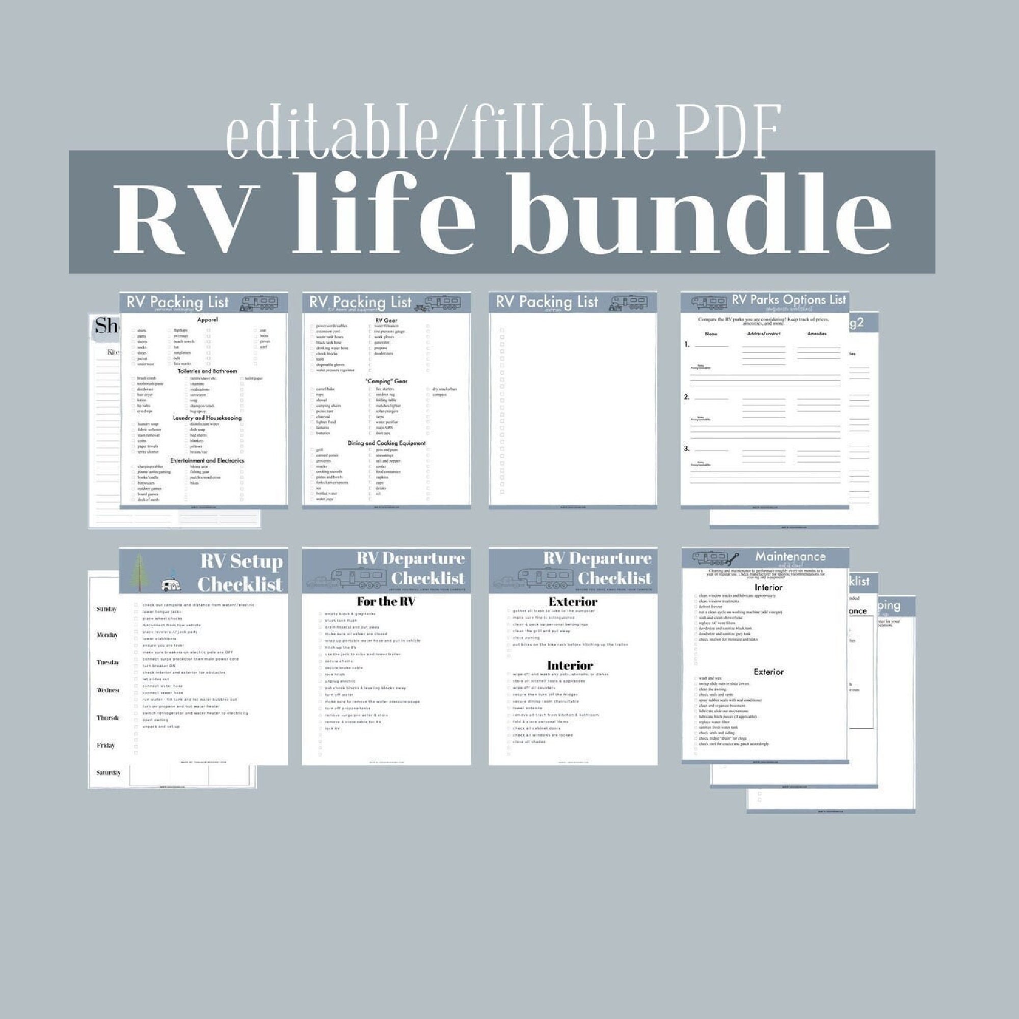 RV Life Packet (A+B) in BLUE // Printable Checklists &amp; Worksheets ...
