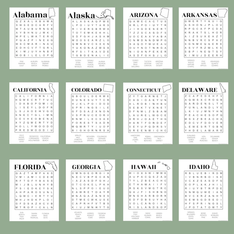 Kids Word Searches, USA 50 states pack // Printable Puzzles image 2