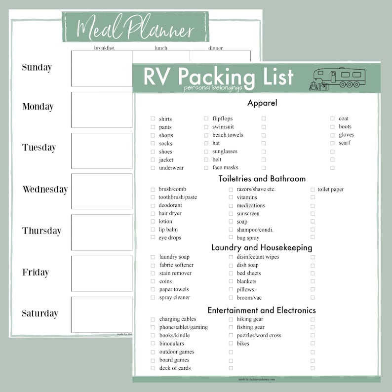 RV Life Packet editable / fillable // Printable Checklists & Worksheets image 2