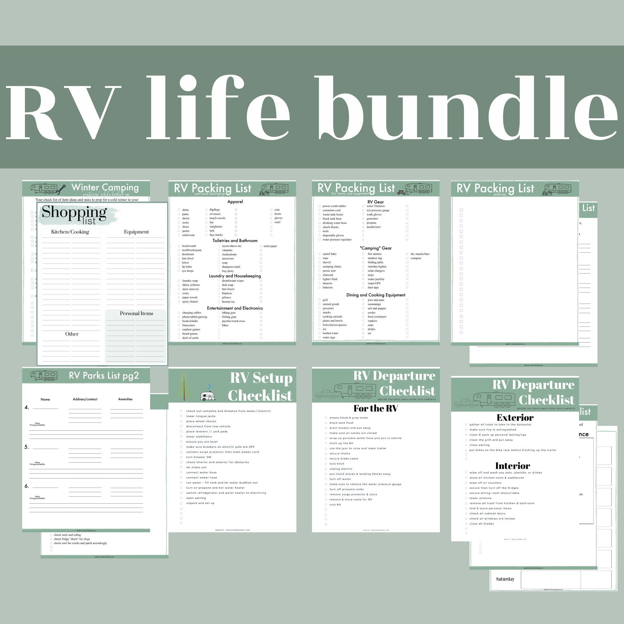 RV Life Packet editable / Fillable // Printable Checklists &amp; Worksheets ...
