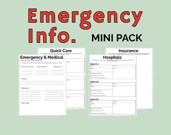 Emergency Information Mini Pack // DIGITAL PDF File