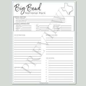 Big Bend National Park Mini Planner // Printable PDF, fillable/editable image 3
