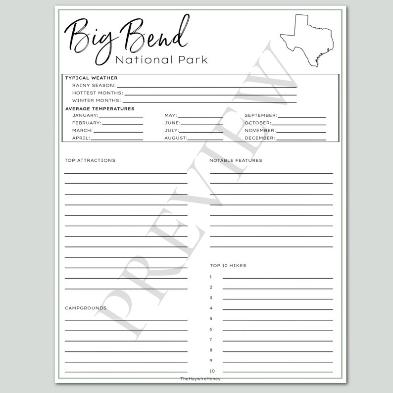 Big Bend National Park Mini Planner // Printable PDF, fillable/editable image 3