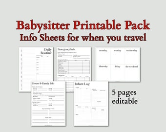 Babysitter Sheets - printable // DIGITAL PDF File, when you go out of town