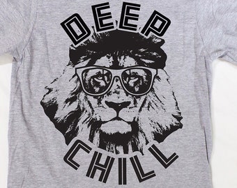 Deep Chill Lion Graphic Tee Grey Gildan Sport Tee