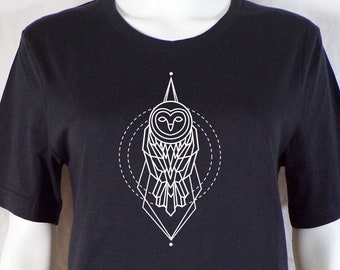 Geo Owl Sacred Geometry Bella Canvas Unisex Short Sleeve Dark Grey Tee S, M, L, XL, 2XL
